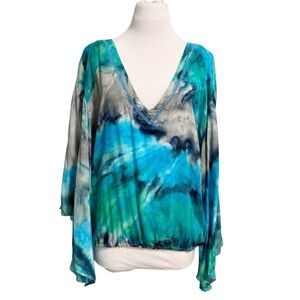 Khush Watercolor tie dye sequin embellished Goddess blouse Medium